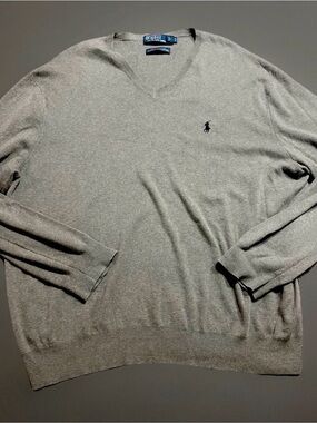 Polo by Ralph Lauren Light Gray V-Neck Sweater with Navy Pony